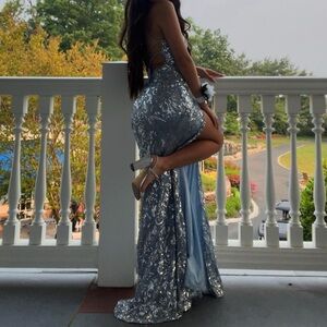 SOLD!! Blue and silver sequence dress with slit
